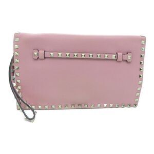 Valentino GHW Pouch Clutch Bag Calfskin Leather Pink